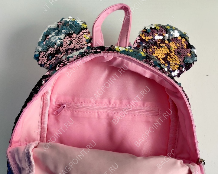 Детский рюкзак с ушами с пайетками розовый "Микки"