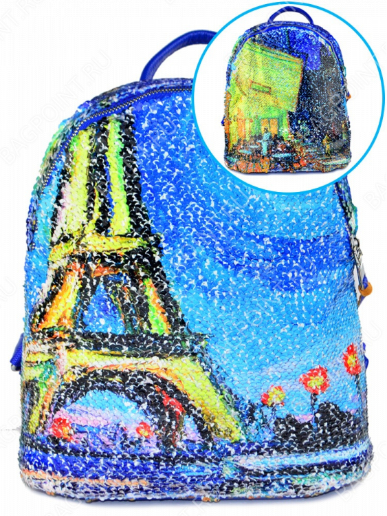 Женский рюкзак с пайетками "2 рисунка в 1" Париж