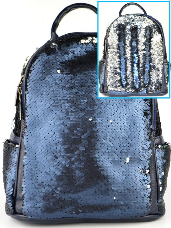 Рюкзак с пайетками-перевертышами Valensiy Темно-синее серебро