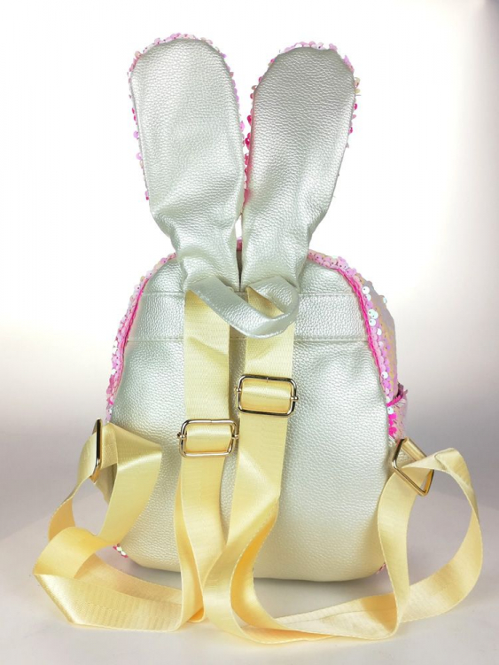 Детский рюкзак с пайетками Зайка розовый перламутр