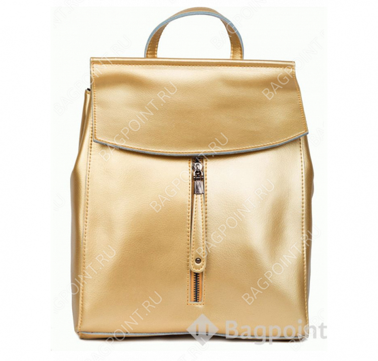 Кожаный женский рюкзак-сумка JMD с молнией посередине золотой
