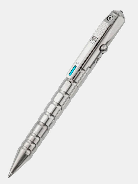 Тактическая ручка из титана RovyVon® C10 Natural Ti + Тритий (голубой)
