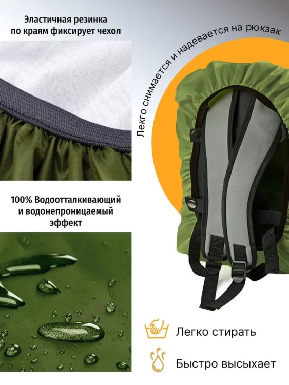 Чехол от дождя на рюкзак "Зеленый неон" LF в защитной упаковке