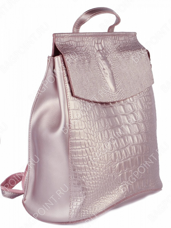 Кожаный женский  рюкзак Серебряный с розовым отливом