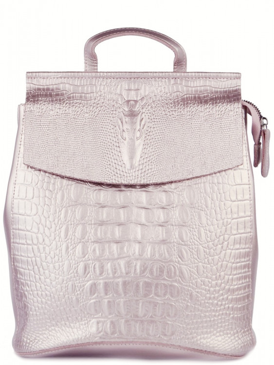 Кожаный женский  рюкзак Серебряный с розовым отливом