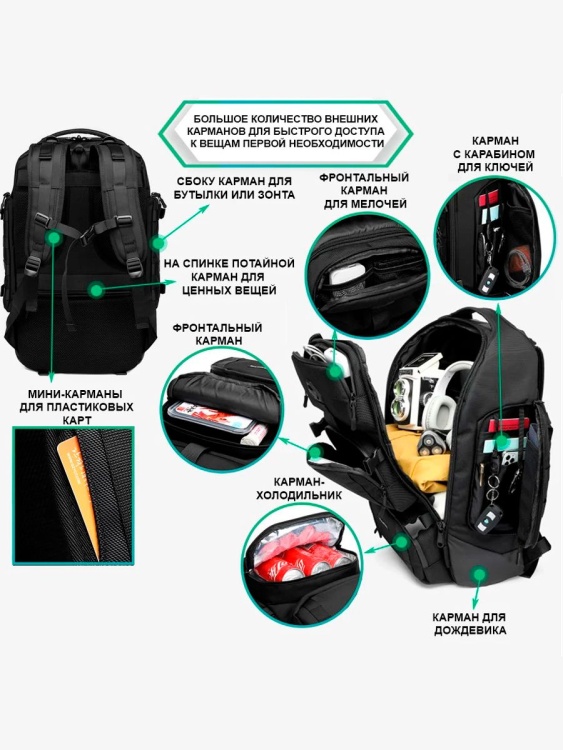 Рюкзак для путешествий OZUKO® 9386 40L Черный