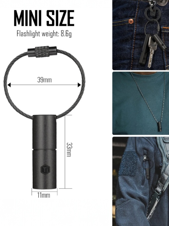 Фонарик-брелок титановый KeyUnity® KF00 Black