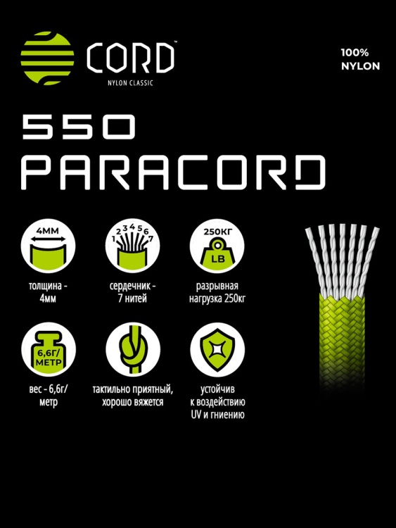 Паракорд 550 CORD® nylon 10м RUS Green snake