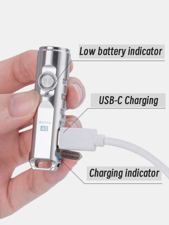 Брелок-фонарик USB-С RovyVon® Aurora A2 Серебристый
