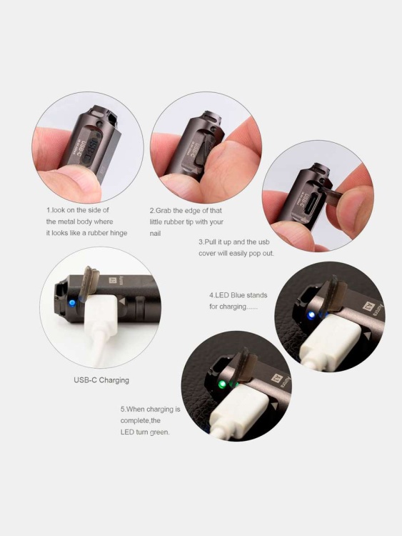 Брелок-фонарик USB-С RovyVon® Aurora A3 Темно-Серый