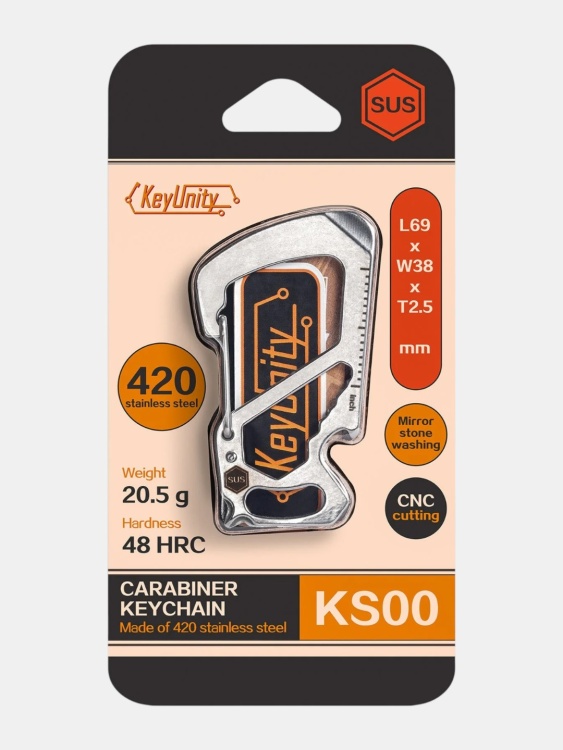 Карабин мультитул стальной KeyUnity® KS00 Silver