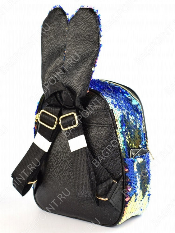  Рюкзак с пайетками Зайка голограмма-синий