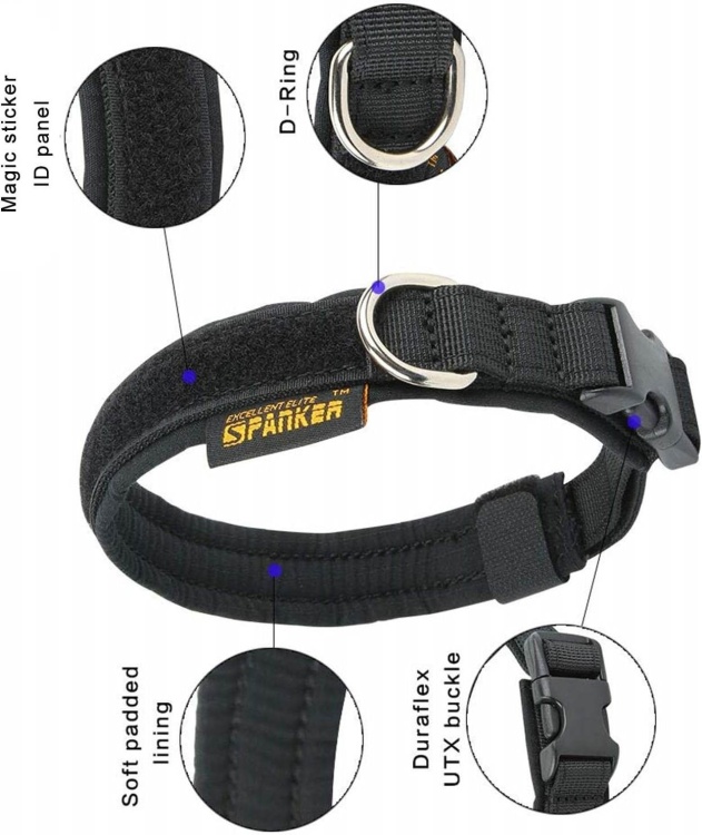 Тактический ошейник для собак Spanker® DG118 черный