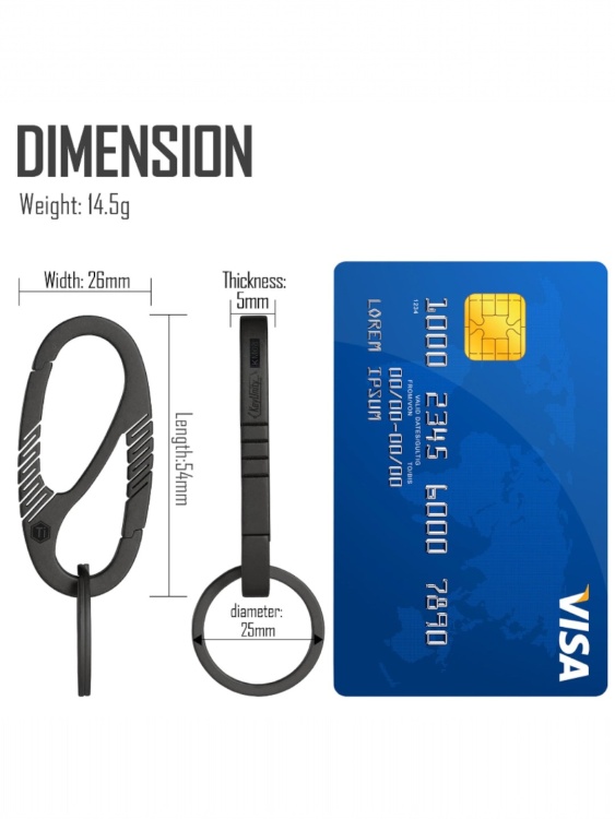 Карабин для ключей титановый KeyUnity® KM08 Titanium Black