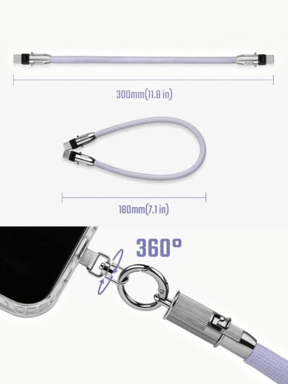 Шнурок-ляньярд/кабель USB-C 18 см для телефона KeyUnity® KH02 Черный