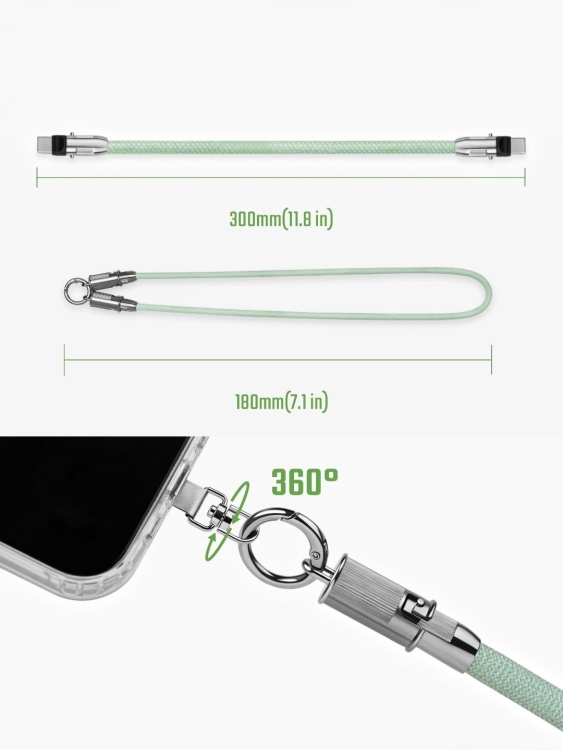 Шнурок-ляньярд/кабель USB-C 61 см для телефона KeyUnity® KH03 Mint Green