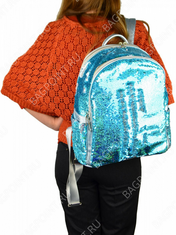 Рюкзак с пайетками Nikki голубой-серебряный на А4