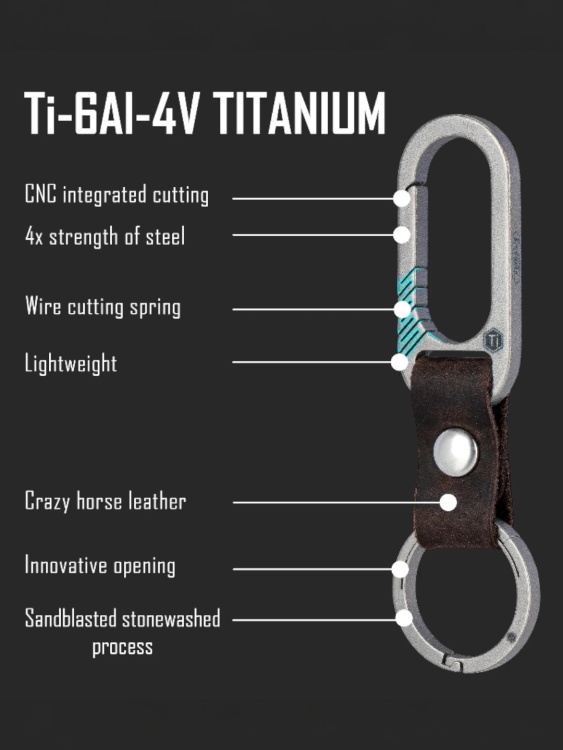 Карабин для ключей титановый KeyUnity® KM21 Titanium Stonewashed