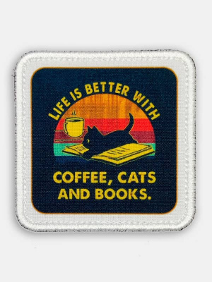 Патч на липучке "Кофе,книга и кот"