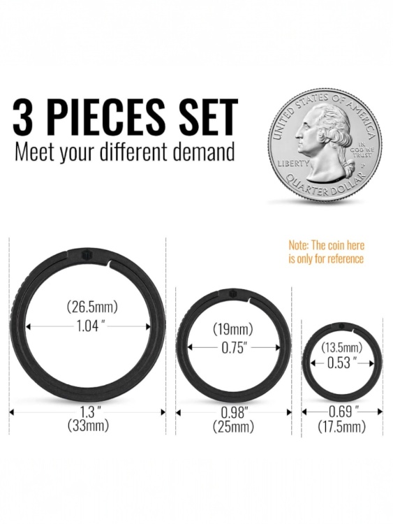 Набор титановых колец (S, M, L) KeyUnity® KA02, 3 шт. Black