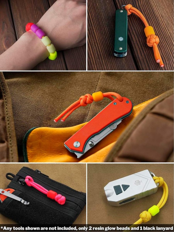 Бусины люминесцентные 2 шт. с паракордом VIPERADE® VAB6 Красные