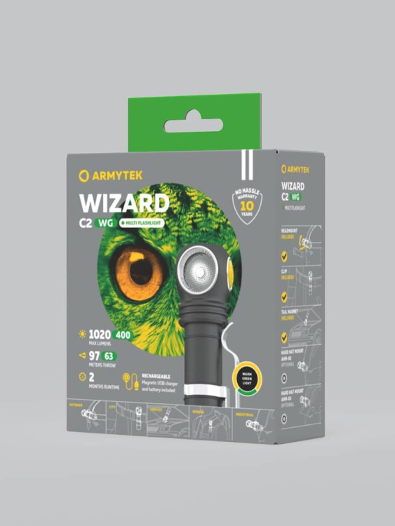 Фонарик ARMYTEK® Wizard C2 WG (Теплый свет+Зеленый)