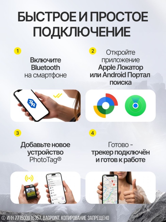 Трекер-брелок PhotoTag® с E-Ink экраном Розовый (iOS)