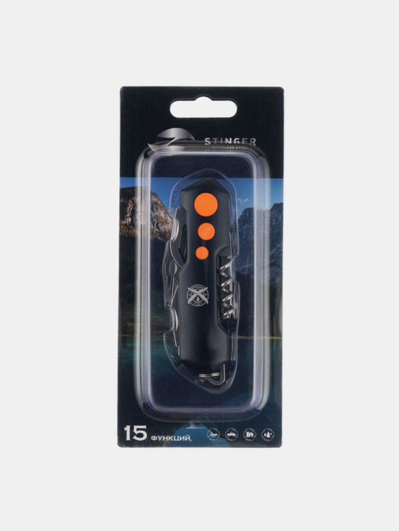 Нож перочинный STINGER®, 96 мм, 15 функций, (Черный/Оранжевый)