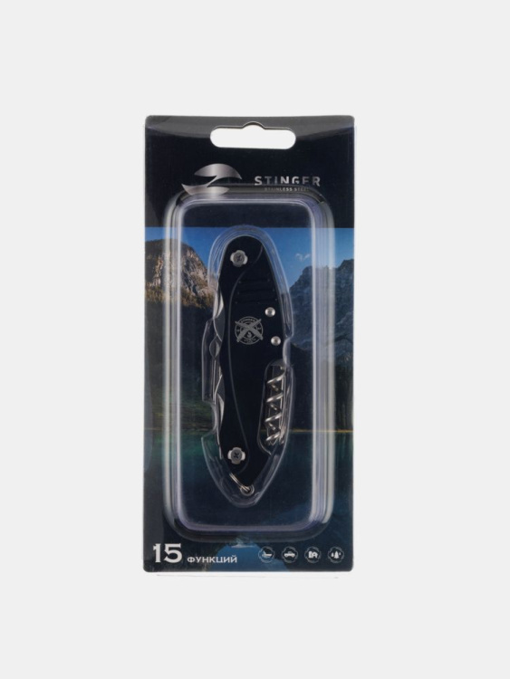 Нож перочинный STINGER®, 96 мм, 15 функций (Черный)