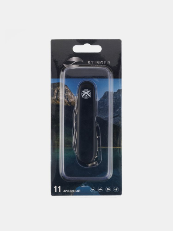 Нож перочинный STINGER®, 90 мм, 11 функций (Черный)
