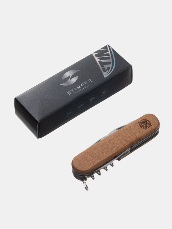Нож перочинный STINGER®, 90 мм, 13 функций (Коричневый)