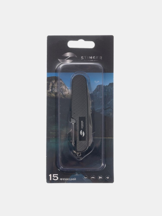Нож перочинный STINGER®, 89 мм, 15 функций (Черный)
