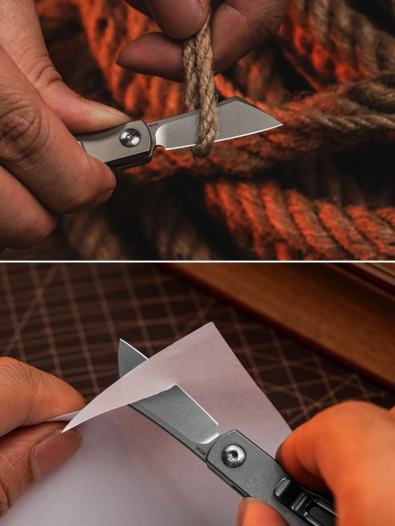 Нож-брелок титановый+М390 флиппер KeyUnity® KK10XS Серый Sandblasted